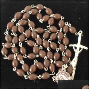 Colliers pendentifs 8 6 mm Sier Placing Placing Plat Brown Glass Rosary Pape mignon pour Italie Market Drop Livrot Dhf6r