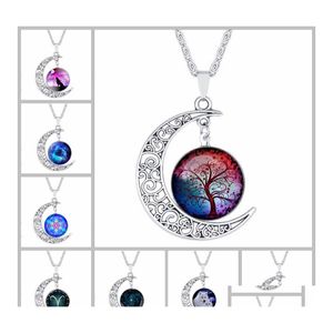 Collares pendientes 84 Diseño Cabujones Luna de cristal para mujeres Hombres Árbol de la vida Signo del zodiaco Flor Lobo Neba Espacio Galaxia Cadenas Joyería Ot4P0