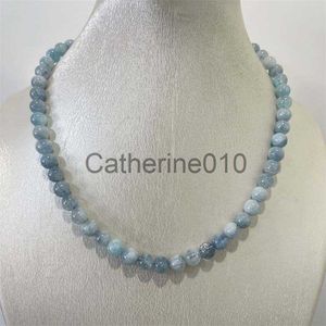 Colliers pendants 8 mm Aquamarine Jade Collier Blue Natural Stone Beads Bijoux Soins de santé Protection de pierres précieuses Chaukerga Femme simple J230817