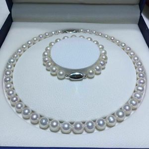 Collares colgantes AAAA Japonés Akoya 9-10 mm Collar de perlas blancas Conjunto de pulsera S 230921