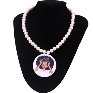 Pendentif Colliers Abadon fait à la main en bois naturel imprimé noir royal fille magique tour de cou perle bijoux ethniques africains