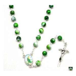 Collares colgantes Acrílico Moda Cruz Religiosa Rosario Collar Cuentas Verdes Fiesta Boda Mujeres Regalos Wholsale Drop Entrega Joya DHDYF