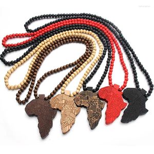 Collares colgantes Mapa africano Hiphop de madera Mujeres Hombre Collar Estilo étnico Cuentas Cadenas Cadenas Joyería grabada Regalo de los hombres