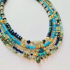 Pendentif Colliers Turquoise Africaine Fait Main Perle Naturelle Agate Centre Aventurine Quartz Colar Femmes Cou Boho Chic Cadeau