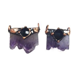 Collares colgantes Amethyst Druzy Cluster Conector de doble fianza para pulsera Collar Fabricación de joyería soldada hecha a mano CharmPendant