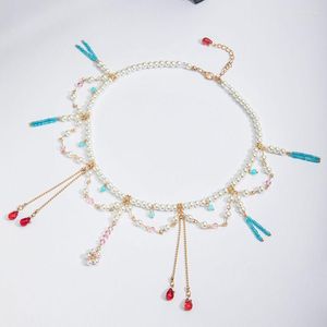 Collares colgantes Antiguo chino Hanfu Collar Perlas de imitación Joyería multicapa con cuentas para mujeres