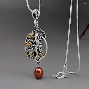 Collares con colgante antiguo collar de animales de perlas Retro de dos colores de plata tailandesa Gecko y abeja para Mujeres Hombres regalo de joyería de moda