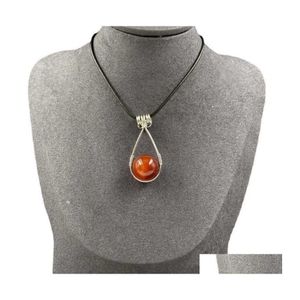 Pendentif Colliers Anxiété Collier Fil Enveloppé Agate Rouge Pierre Brute Cristal Naturel Boule De Roulement Goutte Livraison Bijoux Pendentifs Dhkzv