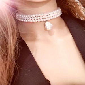Pendentif Colliers Arrivée Coréen Style rétro 3 couches Collier de perles 2023 Élégant et élégant Alien Bijoux courts