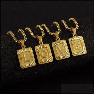 Collares pendientes Az letra inicial collar cuadrado para mujeres hombres oro alfabeto encanto cadena gargantilla joyería al por mayor 504 Z2 gota Del Dhos6