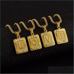 Collares pendientes Az letra inicial collar colgante cuadrado para mujeres hombres oro alfabeto encanto cadena gargantilla joyería al por mayor 504 Z2 Dhvoy