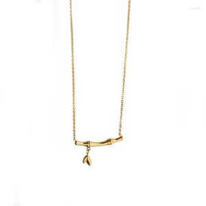 Pendentif Colliers Bambou Collier Pour Femmes Filles Or Couleur Titane Acier Charme Clavicule Chaîne Bijoux En Gros (GN800)