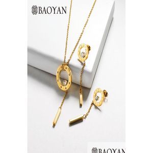 Collares colgantes Baoyan Zirconia Novia Conjunto de joyas Moda Números romanos Conjuntos de acero inoxidable Oro Sier Boda para entrega de gota P Dhcm0