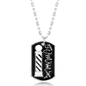 Pendentif Colliers Barber Shop Pole Dog Tag Collier Bâtons Magiques Lettre Pour Femmes Hommes Longue Chaîne Perlée Bijoux -30Pendentif