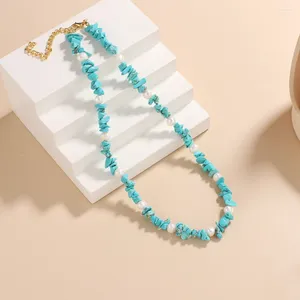 Pendentif Colliers Collier de perles Pierre naturelle Turquoise Tricot à la main Bohême Irrégularité réglable Originalité Marée Simple Perle de riz