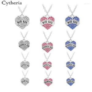 Collares colgantes Big Middle Little Baby Sis para 2 3 4 Hermanas Claro Blanco Rosa Azul Cristal Corazón Hermana Collar Regalo