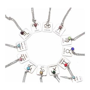 Pendentif Colliers Pierre De Naissance Collier Femmes 12 Constellations Du Zodiaque En Acier Inoxydable Dog Tag Sier Chaîne Pour Hommes S Anniversaire De Mode J Otn72