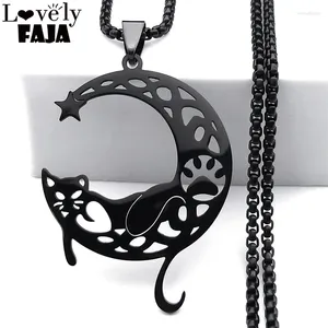 Collares colgantes Gato negro Huella de mascota Luna Estrella Collar gótico Mujeres Hombres Color Creciente Animal Pata Hueco Joyería N8079S03