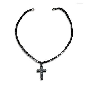 Pendentif Colliers Noir Hématite Thérapie Magnétique Croix Collier Cou Soulagement De La Douleur Bijoux