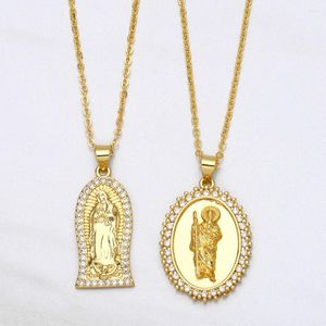 Pendentif Colliers Bienheureuse Mère De Dieu Maria Collier Cuivre CZ San Judas Tadeo Religion Protection Bijoux Cadeaux Nkea052
