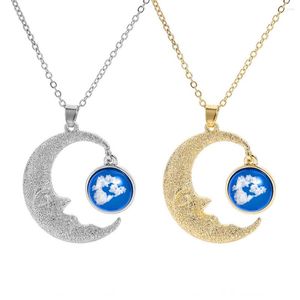 Pendentif Colliers Bleu Ciel Blanc Nuage Collier Résine Imprimer Lune Mode Sauvage Chandail Chaîne Femmes Bijoux Cadeaux