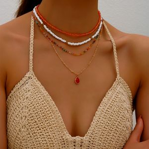 Pendentif Colliers Bohème Multicouche À La Main Perles Chaîne De Mode Rouge Cristal Bijoux Pour Femmes Accessoires N0360 230630