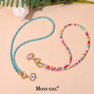 Colliers pendants Boho Collier de perle colorée Collier Golden Eyes Collier pour femmes Moon Girl Design Bijoux d'été