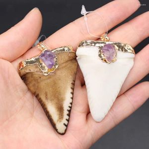 Pendentif Colliers Bull Bone avec Améthyste Style Punk Triangle Ox Charms pour la fabrication de bijoux DIY Collier Accessoires Taille 38x55mm