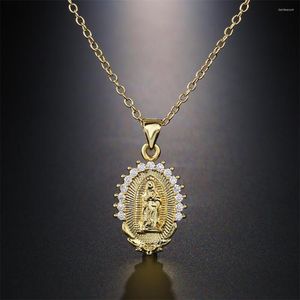 Collares colgantes COMPRAR al por mayor joyería cristiana de cobre de Color dorado para mujeres 2023 collar de gota de Virgen María lindo de moda