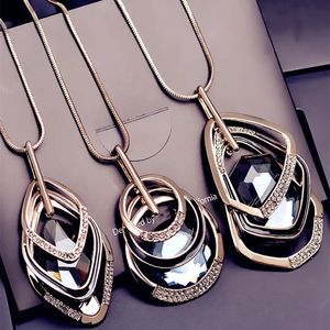 BYSPT or argent couleur strass Long collier Vintage Punk Triangle carré ovale cristal verre pendentif colliers femmes bijoux 231128