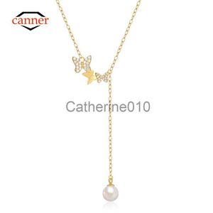 Collares colgantes Pearfly Pearl 925 Sterlsilver Collar para mujeres Pendence Long Chain Chain Weddparty Fine Jewelry 18K Gold J230817