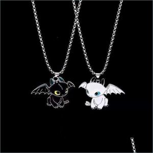 Colliers pendentif colliers de bande dessinée noir et blanc nuit mal Double Dragon personnalité Hip Hop Couple amis cadeau pendentif collier Dhyzk