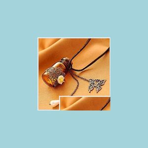 Colliers pendentif sculpter des motifs ou des dessins E corde longs colliers chaîne de pull liège rétro fleur souhaitant bouteille pendentifs bijoux pour Dhikq