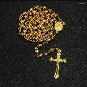 Pendentif Colliers Catholique 6MM Or Imitation Rose Collier Croix Rosaire Magnifique Collier SuspenduPendentif Sidn22