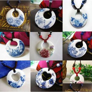 Colliers pendentifs collier en céramique pendentifs nouvelle mode Vintage fait à la main ethnique bleu et blanc bijoux accessoires cadeaux en gros pour Dhsec