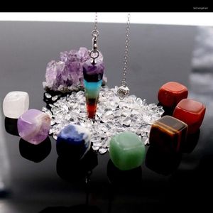 Collares pendientes Chakra Equilibrio Kit de regalo de energía curativa Amatista natural Racimo Cristal de cuarzo Siete chakras Péndulos de piedra caída