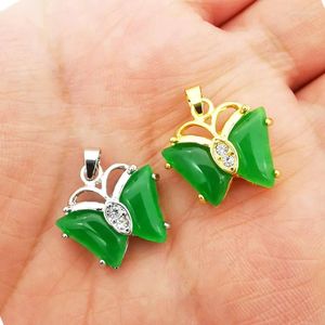 Pendentif Colliers Charme 20x15mm incrusté de pierre de jade verte strass creux coupe papillon chaîne 1pcs