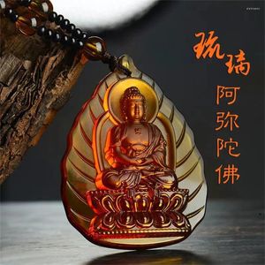 Collares colgantes Charm Topaz Mano Tallada Buda Hielo Amarillo Cristal Lucky Tibetano Budismo Religión Amuleto Joyería de regalo de moda