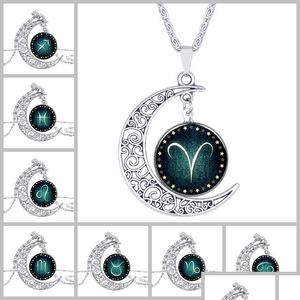 Pendentif Colliers Charms Black Friday Bijoux Collier de chaîne en argent avec cabochon en verre creux Motif étoile Lune Drop Livraison Pend Dhgun