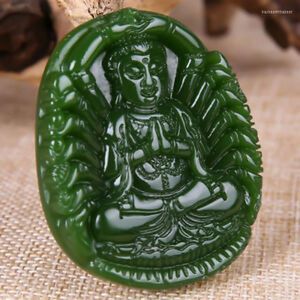 Collares pendientes China Natural Nefrita Hetian Jade Miles Manos Guanyin Verde