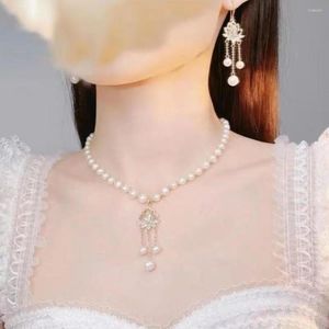 Collares colgantes estilo vintage vintage cristal loto collar de flores temperamento perlas para regalos de joyería femenina