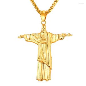 Collares pendientes Estatua de Cristo Redentor Colgantes Acero inoxidable Oro / Negro Pistola plateada Cristo Redentor Joyería cristiana P021