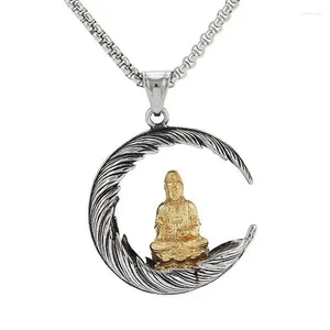 Collares colgantes CHUANGCHENG Collar de acero inoxidable chapado en oro para hombres religiosos Tíbet Budista Bodhisattva Accesorios de cadena