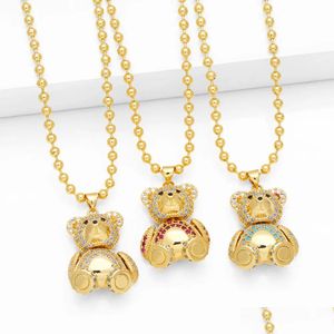 Collares colgantes Chunky Chapado en oro Collares de oso para mujeres Fucsia Cristal Teddy Animal Cz Joyería Amigos Regalos Nkep53 Drop Delive Dhhby