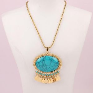 Collares con colgantes, collar clásico de piedra azul, cadena deslizante chapada en oro para niñas, joyería de boda étnica kurda, bisutería para mujeres