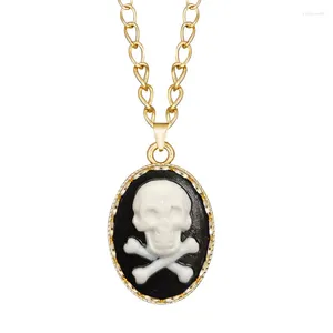 Collares colgantes Classic Cameo Skulls Bead Collar de mujer Color de oro Esqueletos de moda Hueso Hueco Flor Joyería