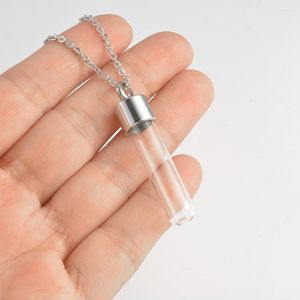 Pendentif Colliers Tube de verre clair Urne Souvenir Bouteille Souhaitant Collier En Acier Inoxydable Bouchon À Vis Flacon Cendres Bijoux Commémoratifs