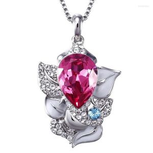 Pendentif Colliers COCOM Collier d'éléphant abstrait avec boîte de cristal autrichien rose chaîne bijoux cadeau pour femmes filles