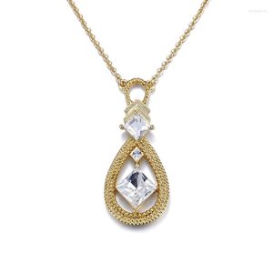 Colliers pendentif COCOM prix de gros articles pendentifs ovales avec cristal carré clair d'Autriche collier goutte d'eau plaqué or pour les femmes