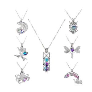 Pendentif Colliers Colorf Perle Cage Lézard Sirène Libellule Hibou Poulpe Cylindre Pont Animal Charme Pour Femmes Mode Bijoux Otnel